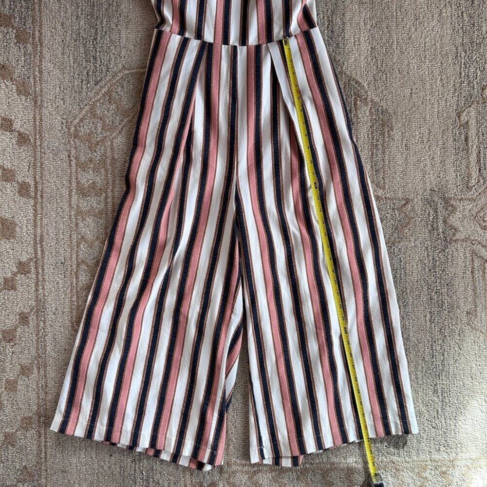 Striped Wide Leg Jumpsuit Open Back Tie Waist European Summer Resort Women L - Picture 10 of 16